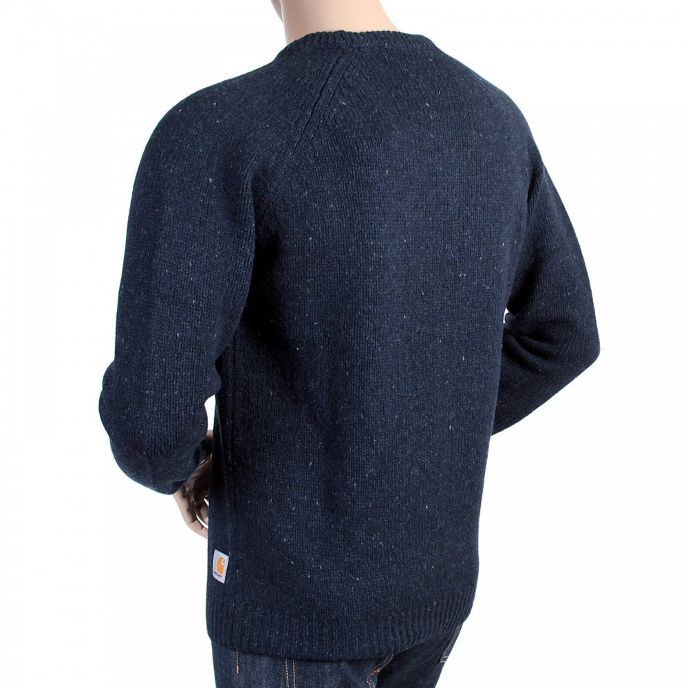 Navy Heather Wool Mix Regular Fit Crew Neck Sweater