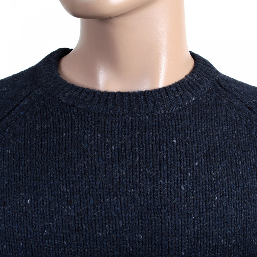 Navy Heather Wool Mix Regular Fit Crew Neck Sweater