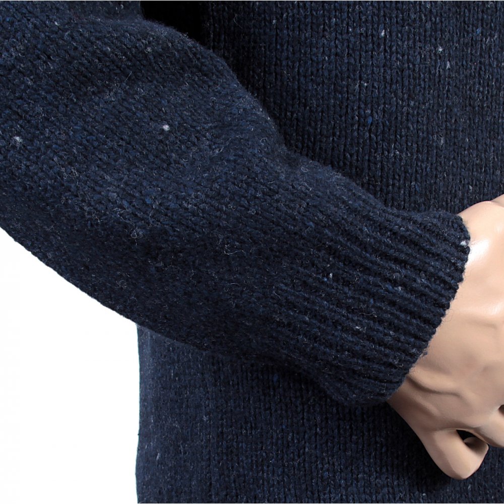 Navy Heather Wool Mix Regular Fit Crew Neck Sweater