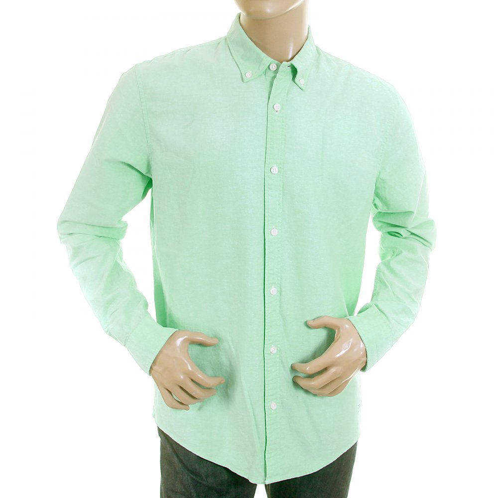 Sun Faded Pastel Green Cotton Long Sleeve Regular Fit Oxford Shirt