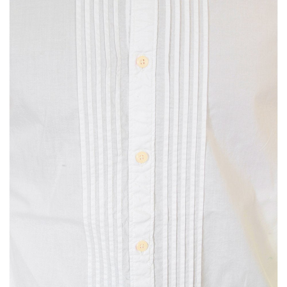 White Cotton Soft Collar Long Sleeve Regular Fit Pleated Tux Style Shirt