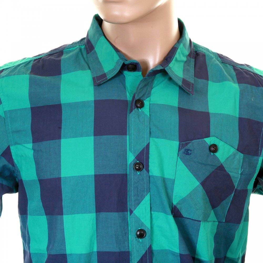 Mens Green and Blue Big Check Cotton Long Sleeve Regular Fit Shirt