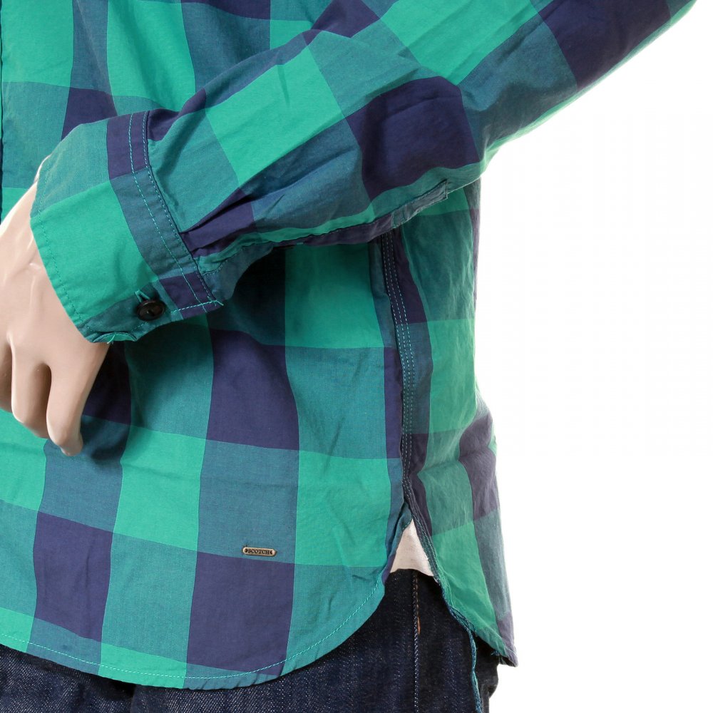 Mens Green and Blue Big Check Cotton Long Sleeve Regular Fit Shirt