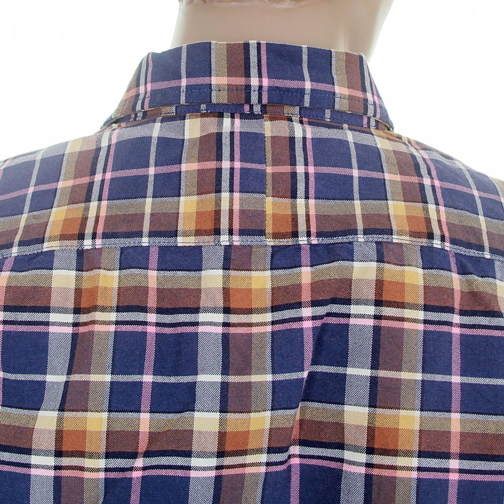 Sand and Blue Check Cotton Long Sleeve Oxford Shirt
