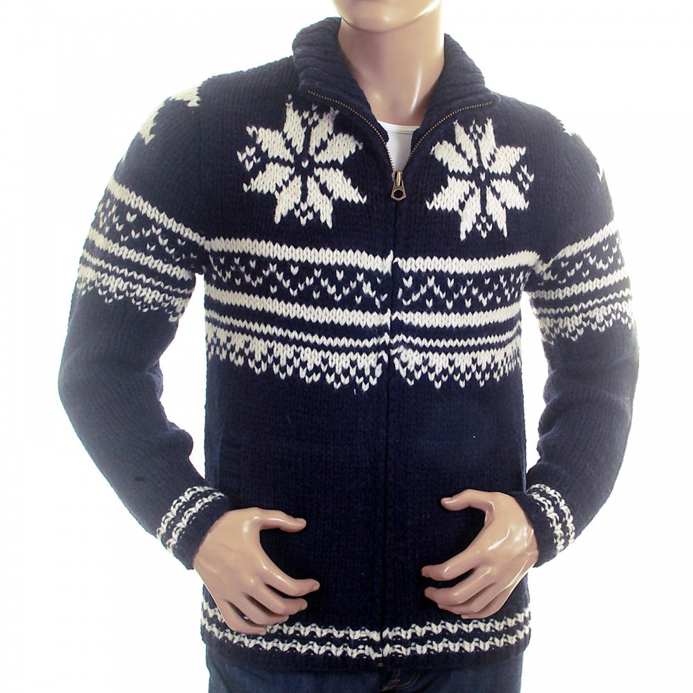 Shetland Wool Navy Full Zip Front Chunky Knit Cardigan Knitwear