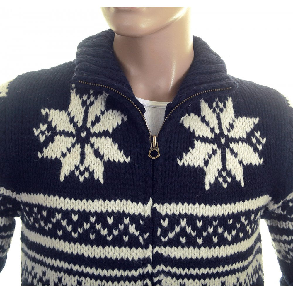 Shetland Wool Navy Full Zip Front Chunky Knit Cardigan Knitwear