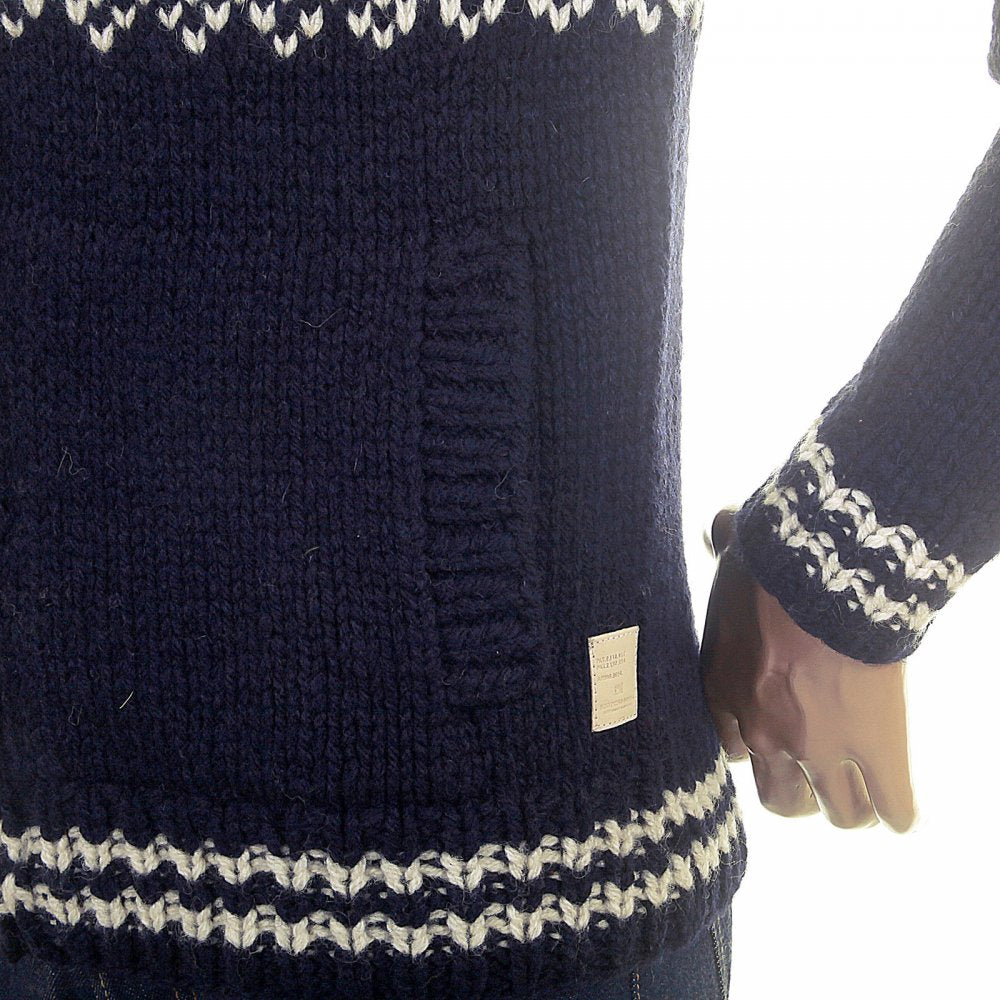 Shetland Wool Navy Full Zip Front Chunky Knit Cardigan Knitwear