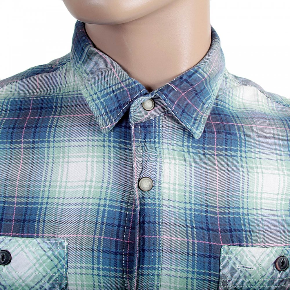 Mens Blue and Mint Green Bond Check Long Sleeve Regular Fit Cotton Shirt