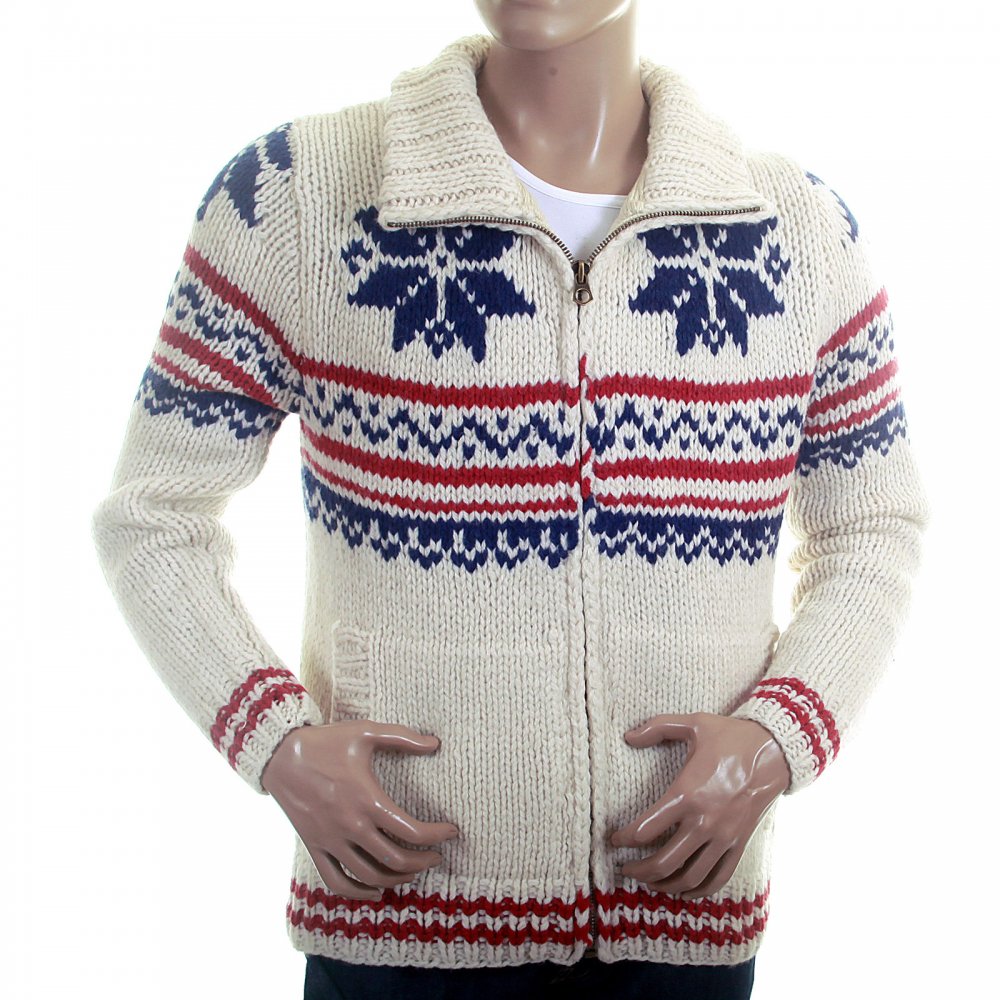 Shetland Wool Ecru Full Zip Front Cardigan Chunky Knitwear