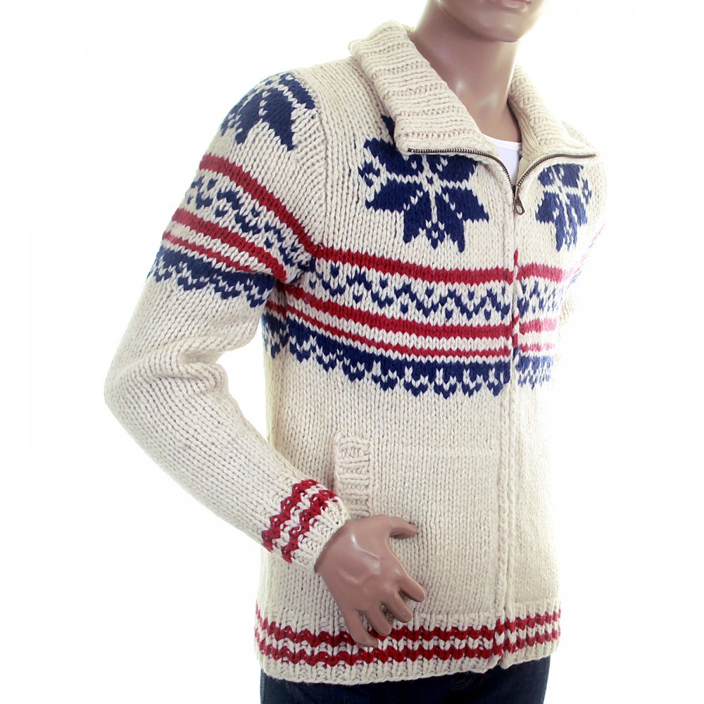 Shetland Wool Ecru Full Zip Front Cardigan Chunky Knitwear