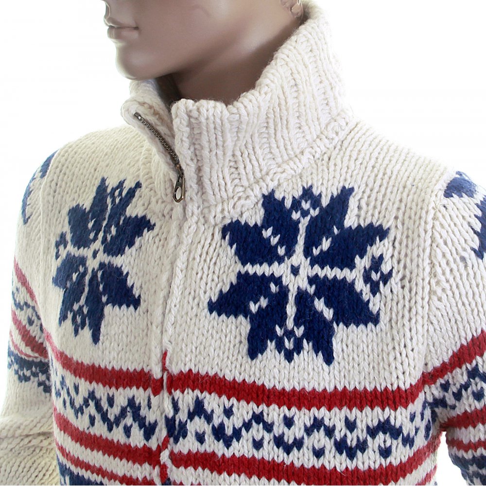 Shetland Wool Ecru Full Zip Front Cardigan Chunky Knitwear