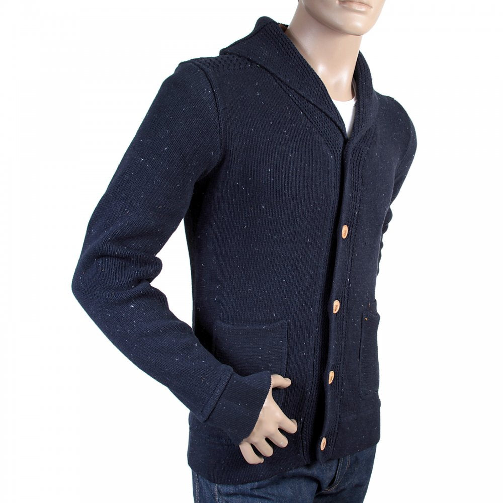 Navy Recycled Denim Knitted Cotton Mix Regular Fit Cardigan