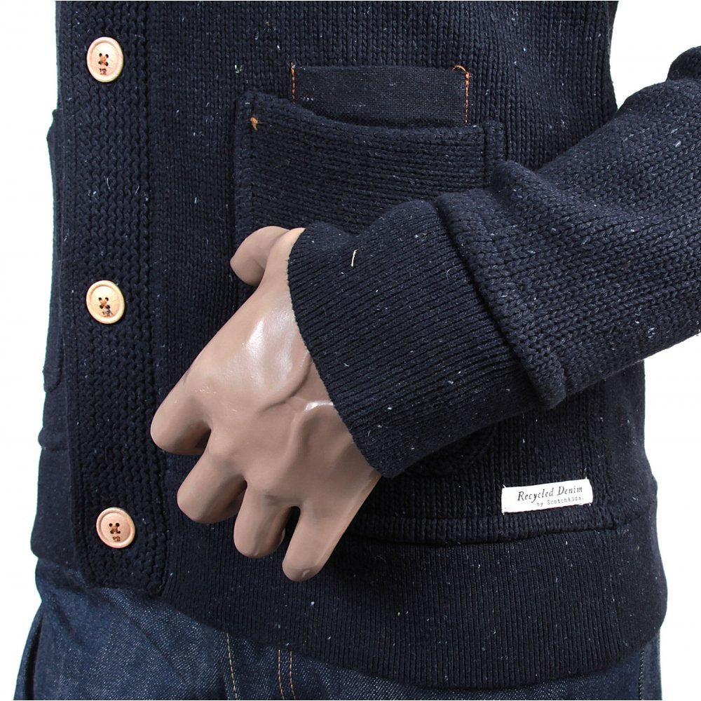 Navy Recycled Denim Knitted Cotton Mix Regular Fit Cardigan