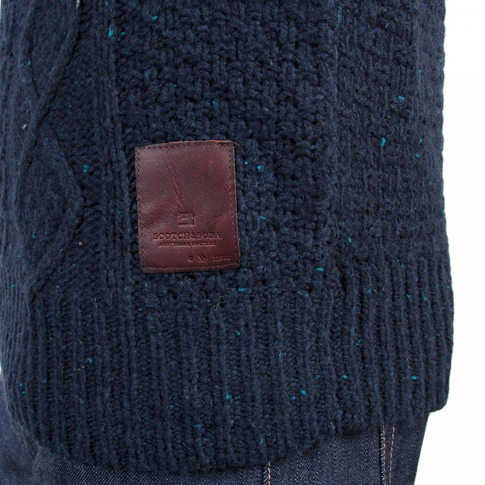 Navy Fleck Wool Mix Twisted Shawl Collar Regular Fit Jumper