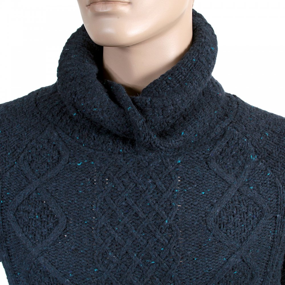 Navy Fleck Wool Mix Twisted Shawl Collar Regular Fit Jumper