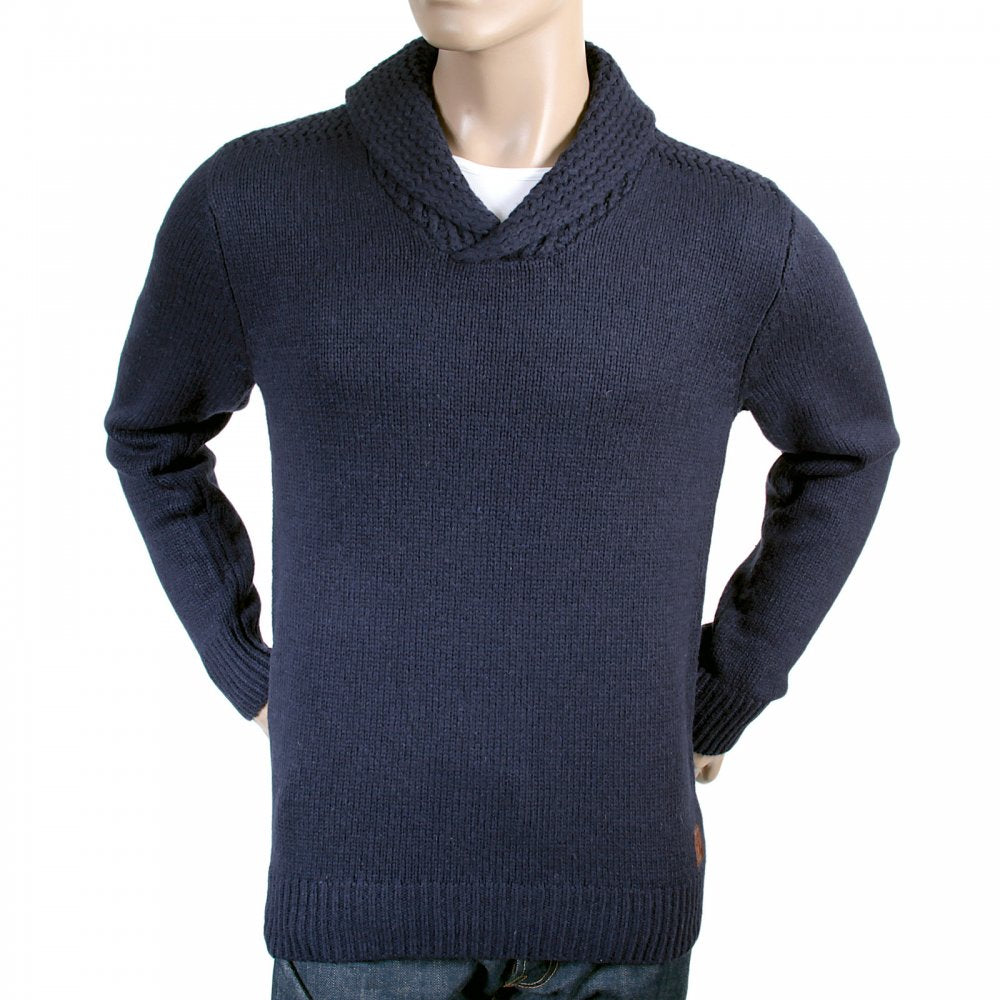 Navy Lambswool Mix Shawl Collar Regular Fit Jumper