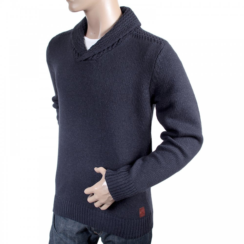 Navy Lambswool Mix Shawl Collar Regular Fit Jumper