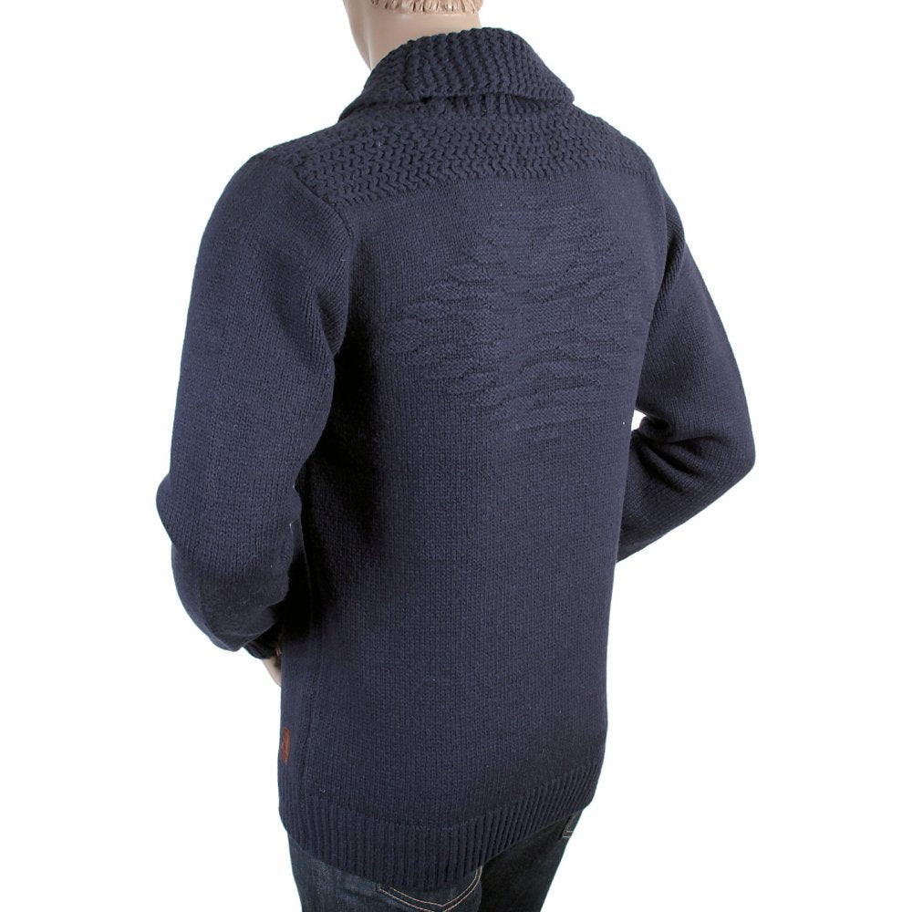 Navy Lambswool Mix Shawl Collar Regular Fit Jumper