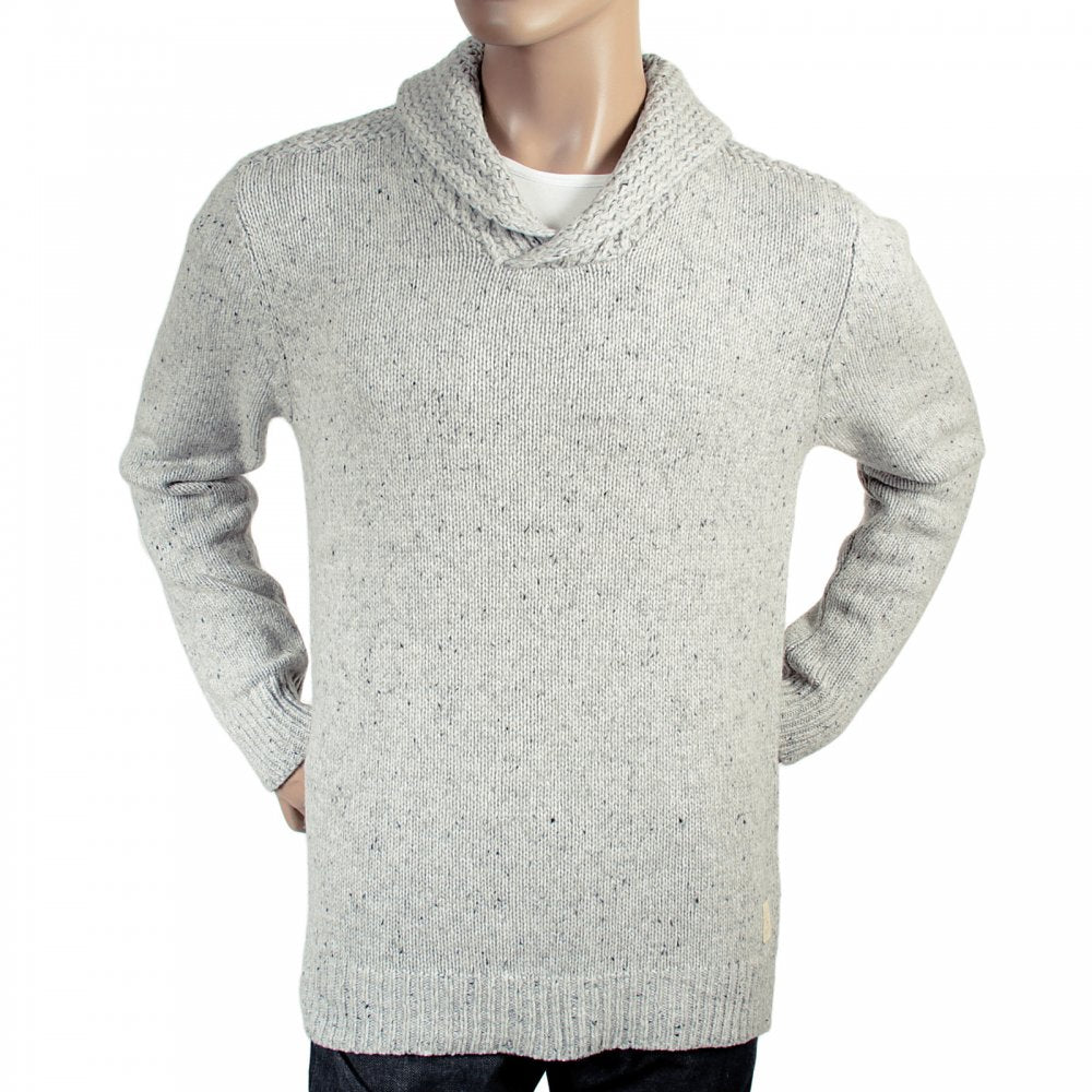 Light Grey Marl Lambswool Mix Shawl Collar Regular Fit Jumper