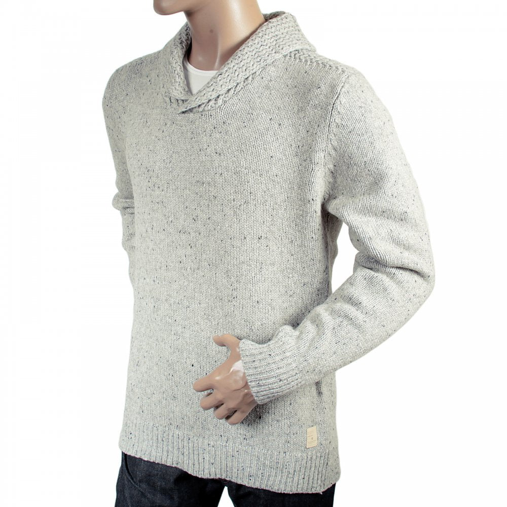 Light Grey Marl Lambswool Mix Shawl Collar Regular Fit Jumper