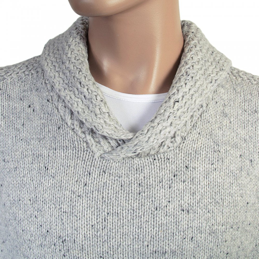 Light Grey Marl Lambswool Mix Shawl Collar Regular Fit Jumper
