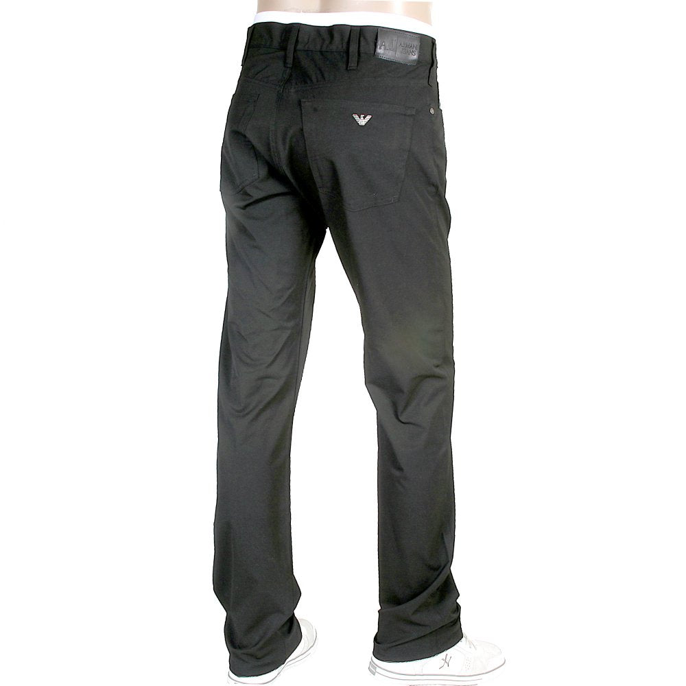 Black Polyester Mix Stretch Classic Regular Fit Jean Shaped Trousers