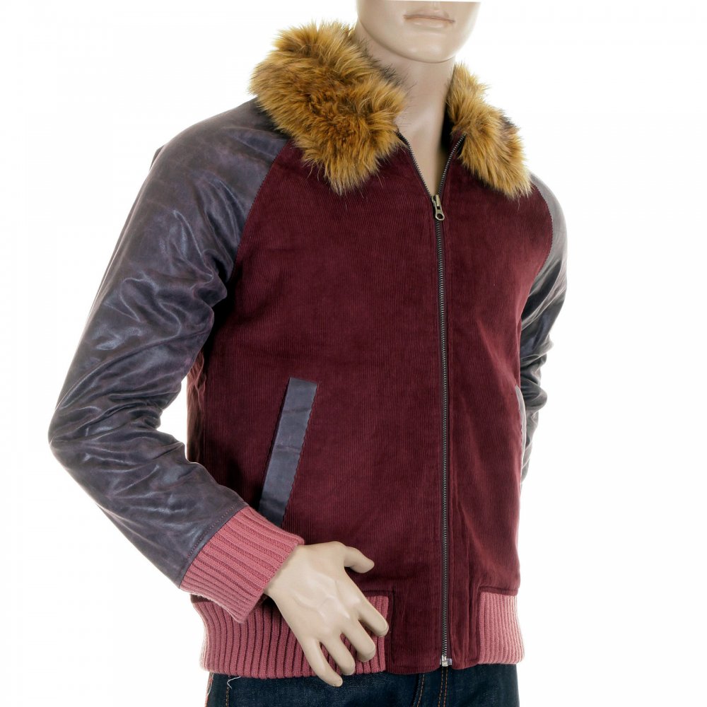 Claret cord and plather jacket with corded body variegated sleeves