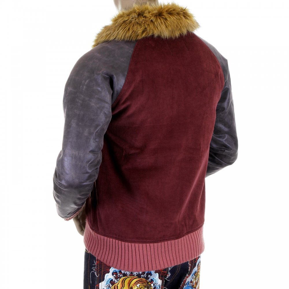Claret cord and plather jacket with corded body variegated sleeves