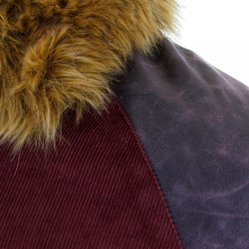 Claret cord and plather jacket with corded body variegated sleeves