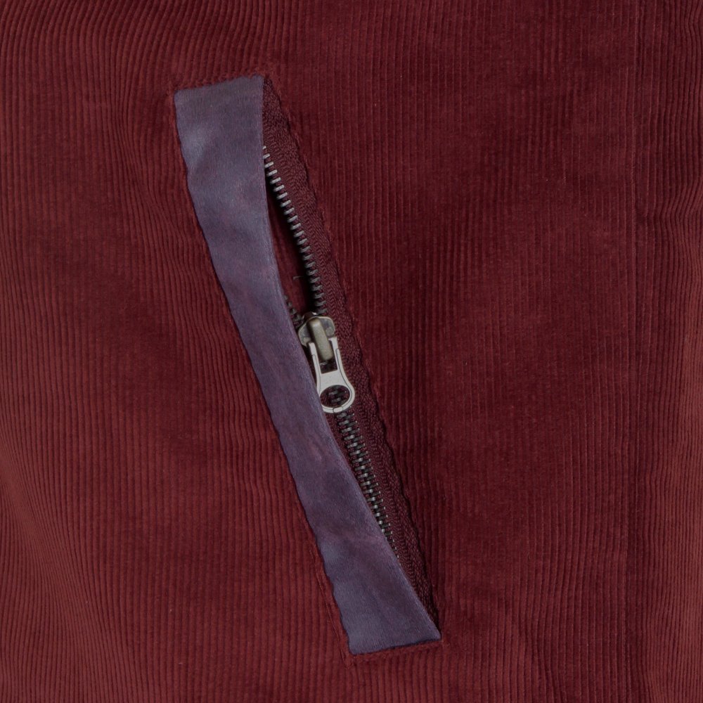 Claret cord and plather jacket with corded body variegated sleeves