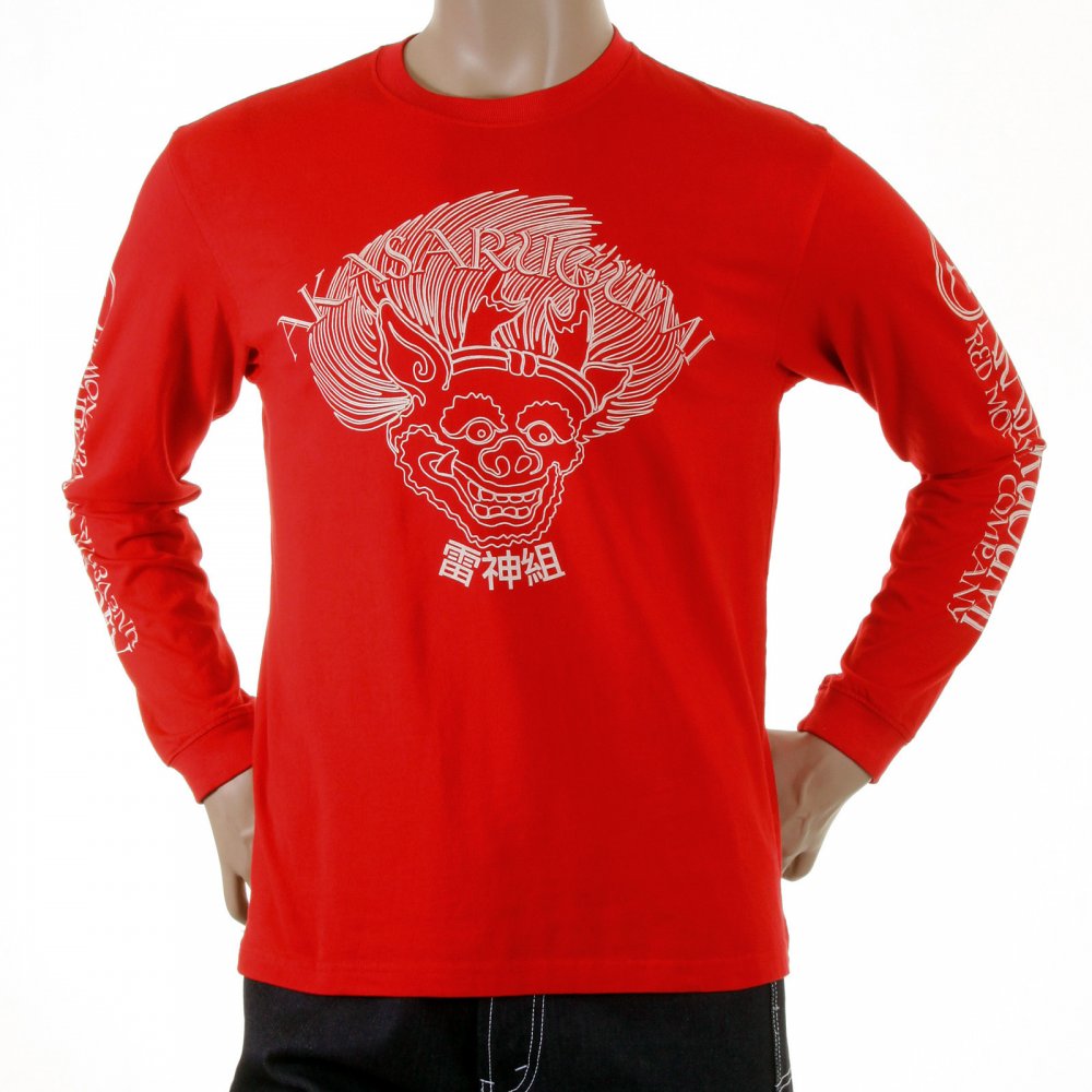 Red crew neck long sleeve regular fit t-shirt