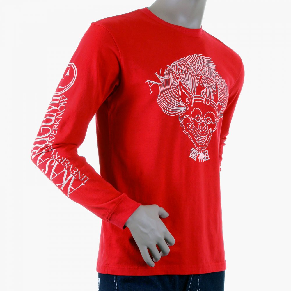 Red crew neck long sleeve regular fit t-shirt