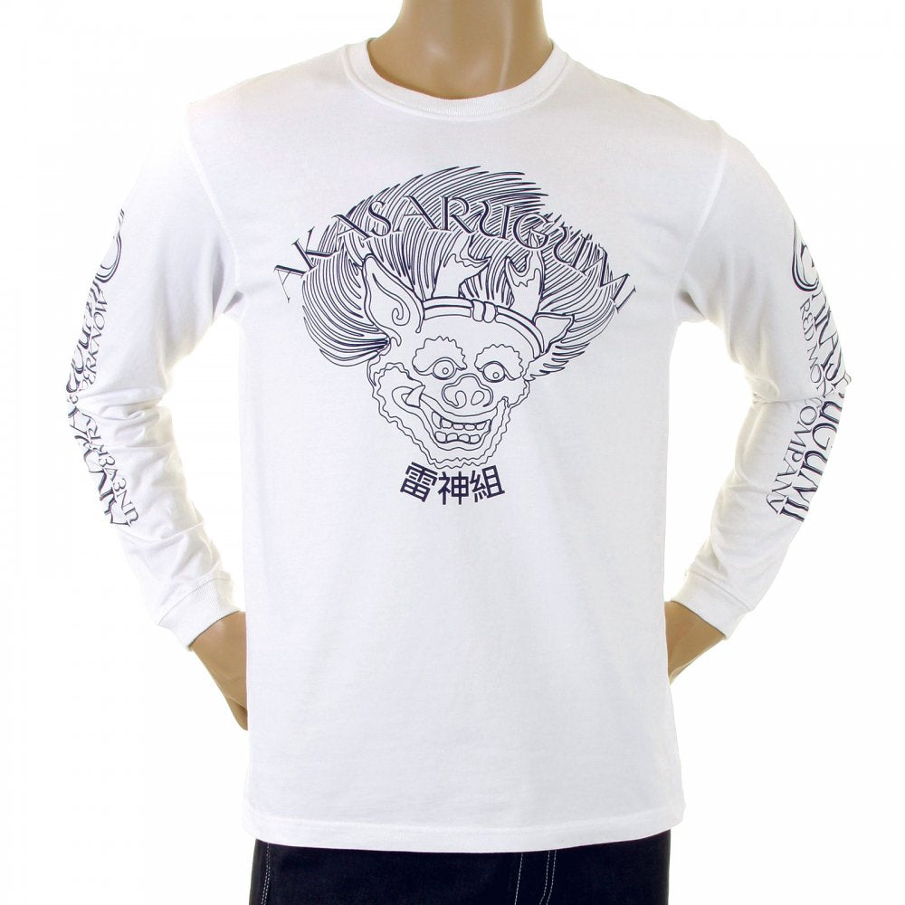 White crew neck long sleeve regular fit t-shirt