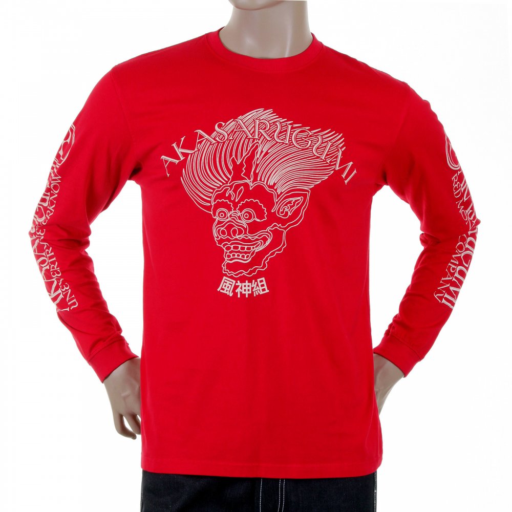 Red crew neck long sleeve regular fit t-shirt