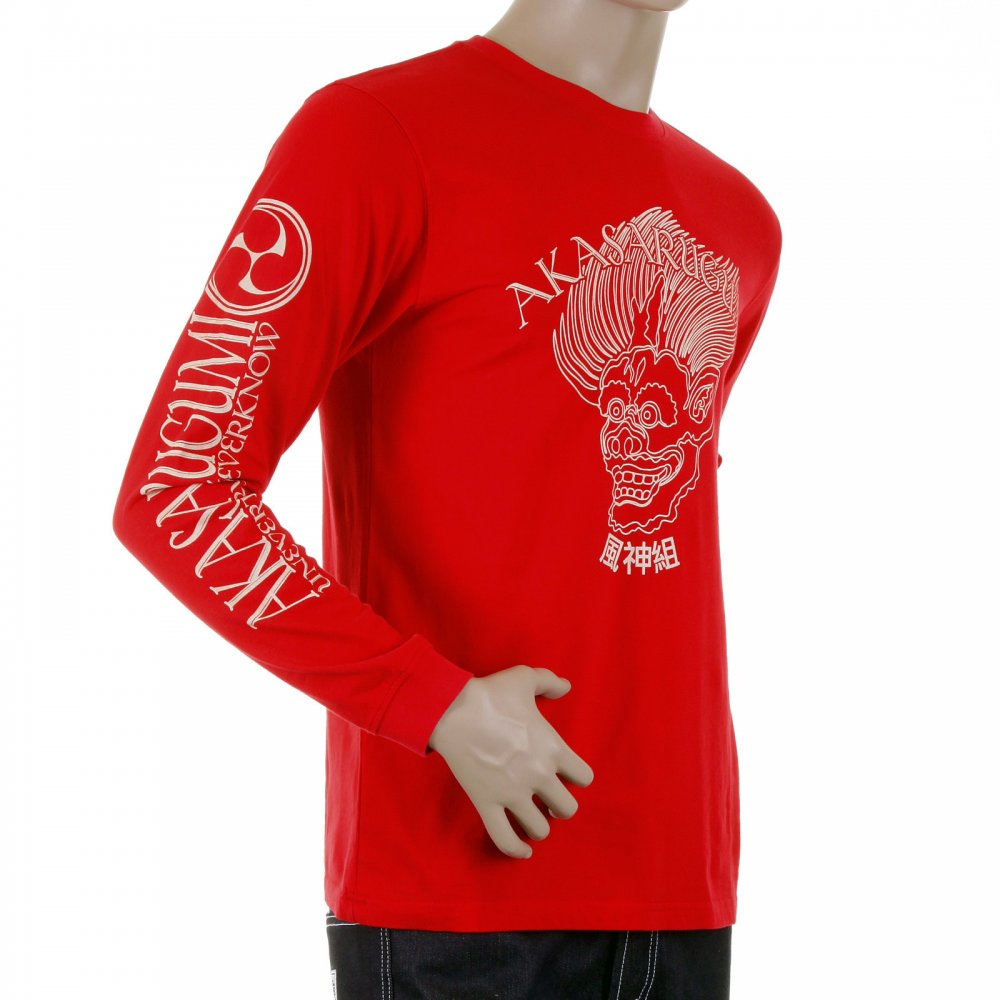Red crew neck long sleeve regular fit t-shirt