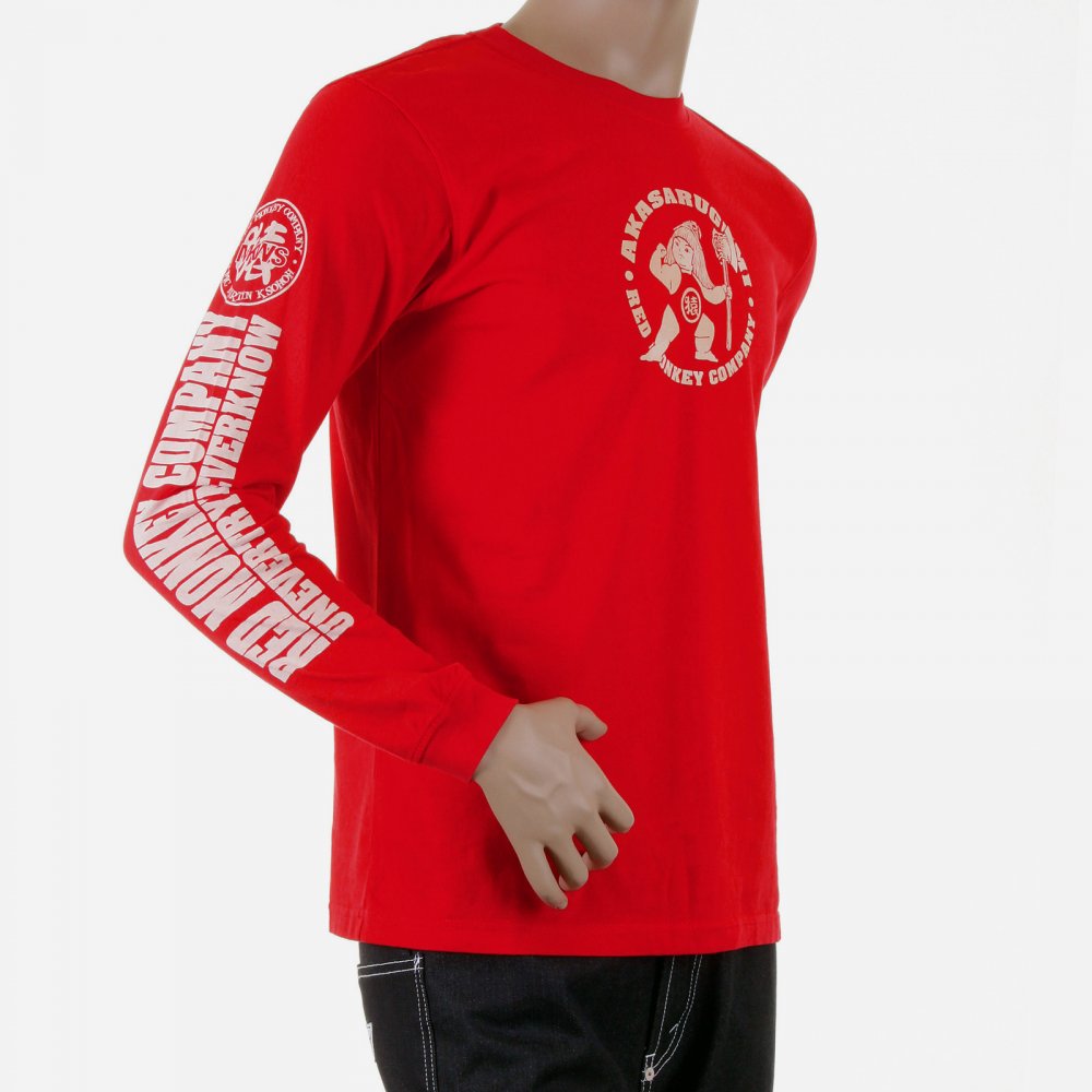 Red crew neck long sleeve regular fit t-shirt
