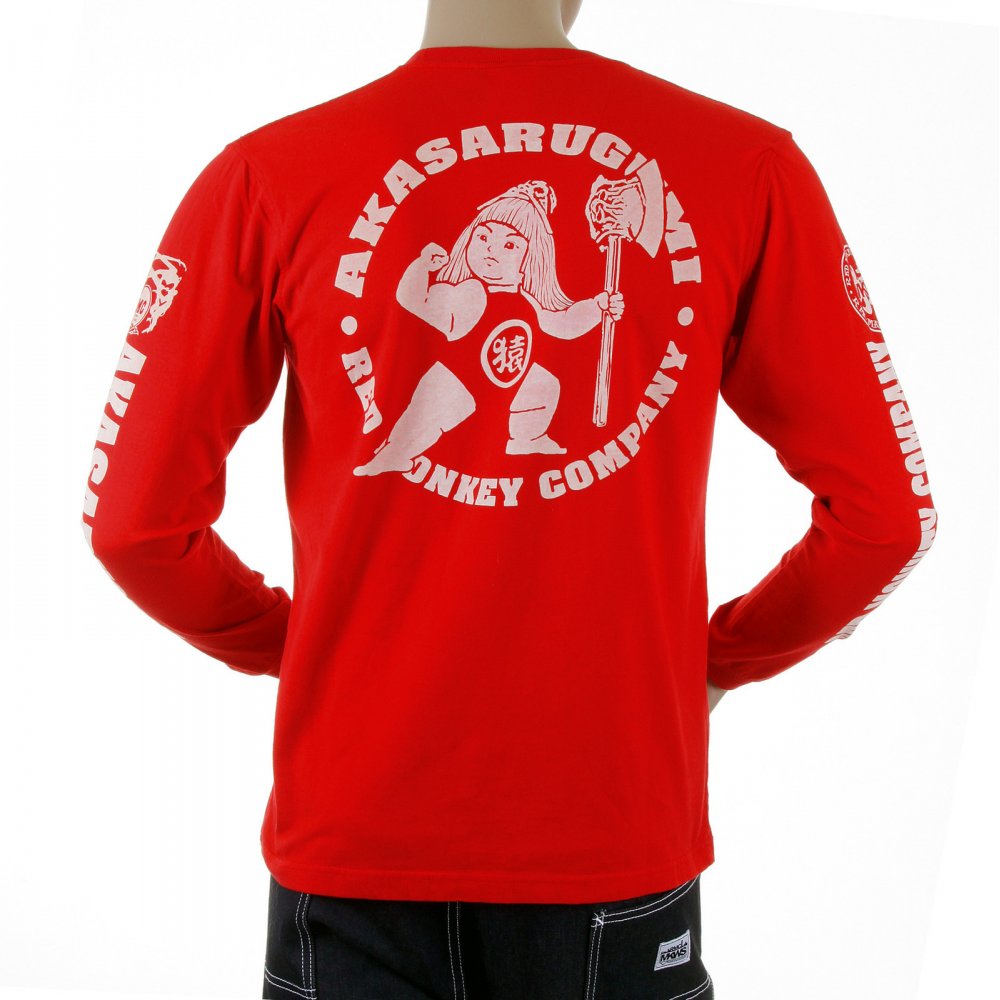Red crew neck long sleeve regular fit t-shirt