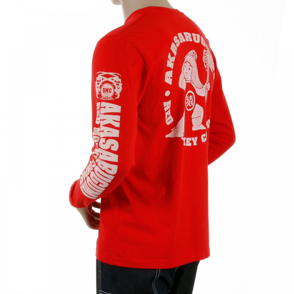 Red crew neck long sleeve regular fit t-shirt