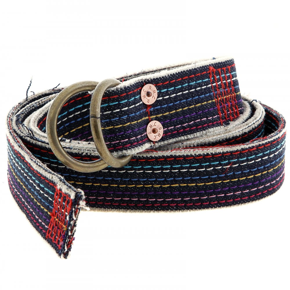 Handmade embroidered rainbow combo denim belt