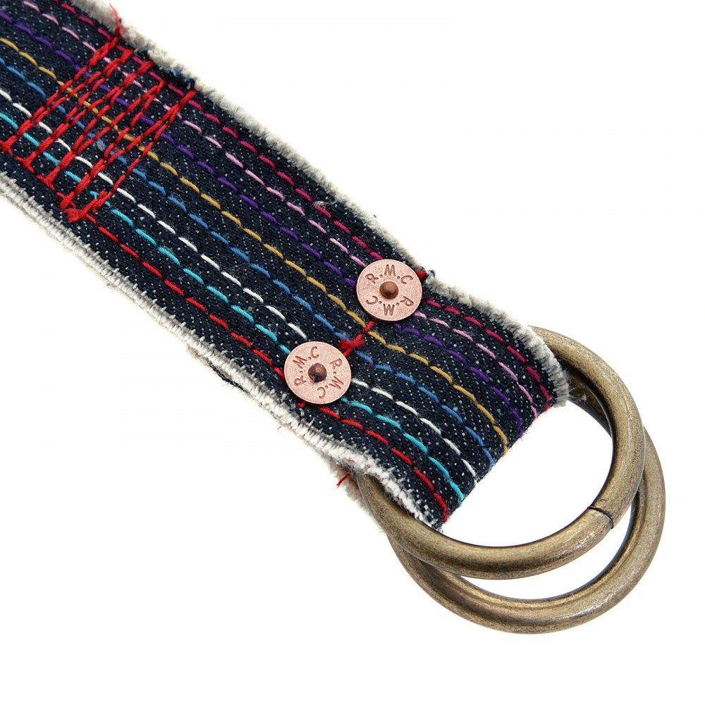 Handmade embroidered rainbow combo denim belt