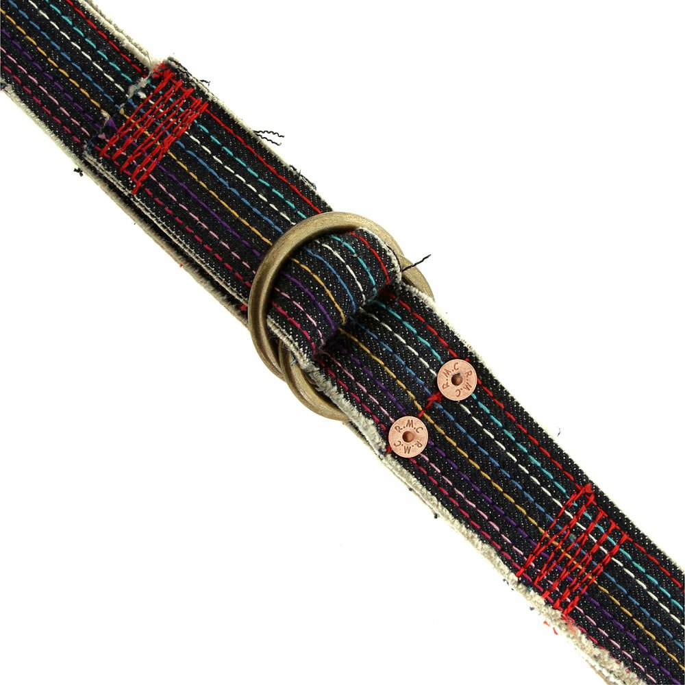 Handmade embroidered rainbow combo denim belt