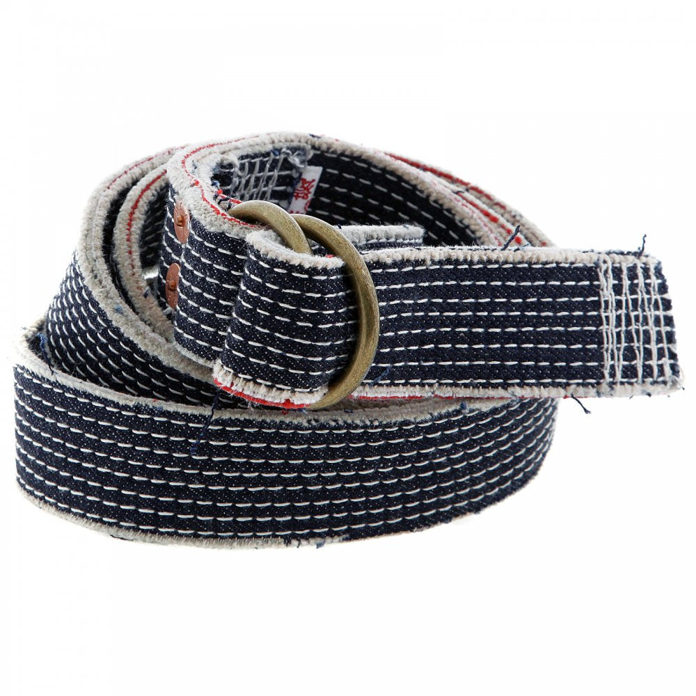 White embroidered denim belt