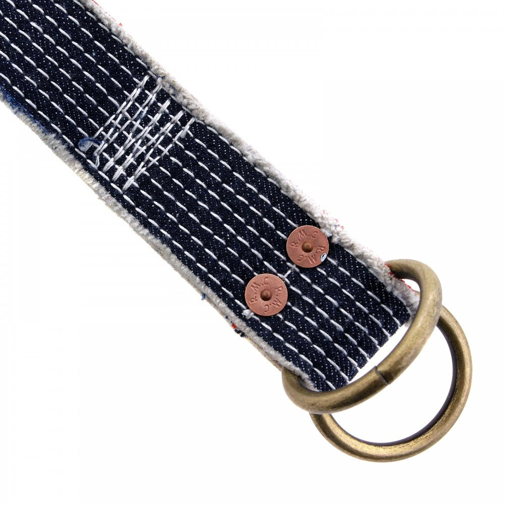 White embroidered denim belt