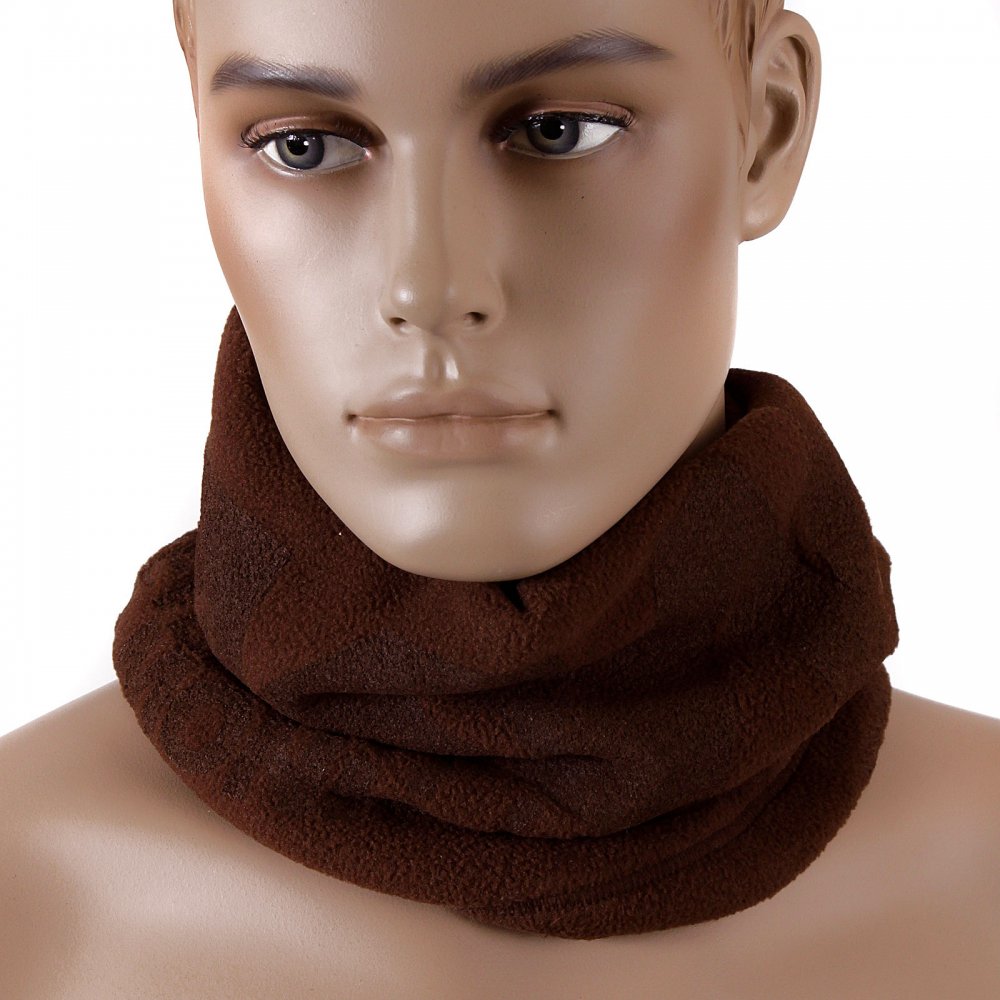 Brown Fleece Reversible Neck Warmer Snood with Tsunami Wave Embroidery