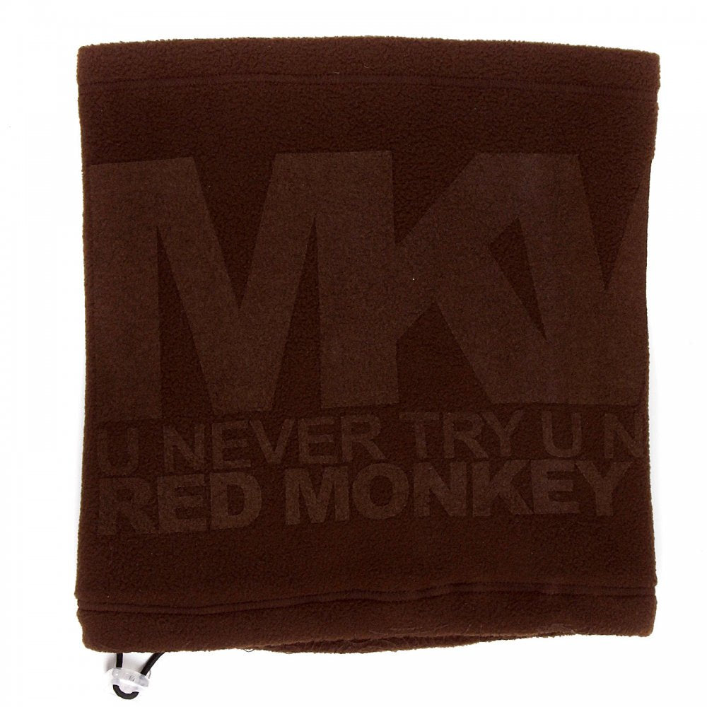 Brown Fleece Reversible Neck Warmer Snood with Tsunami Wave Embroidery