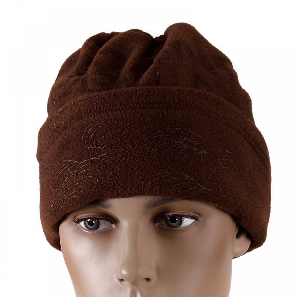 Brown Fleece Reversible Neck Warmer Snood with Tsunami Wave Embroidery