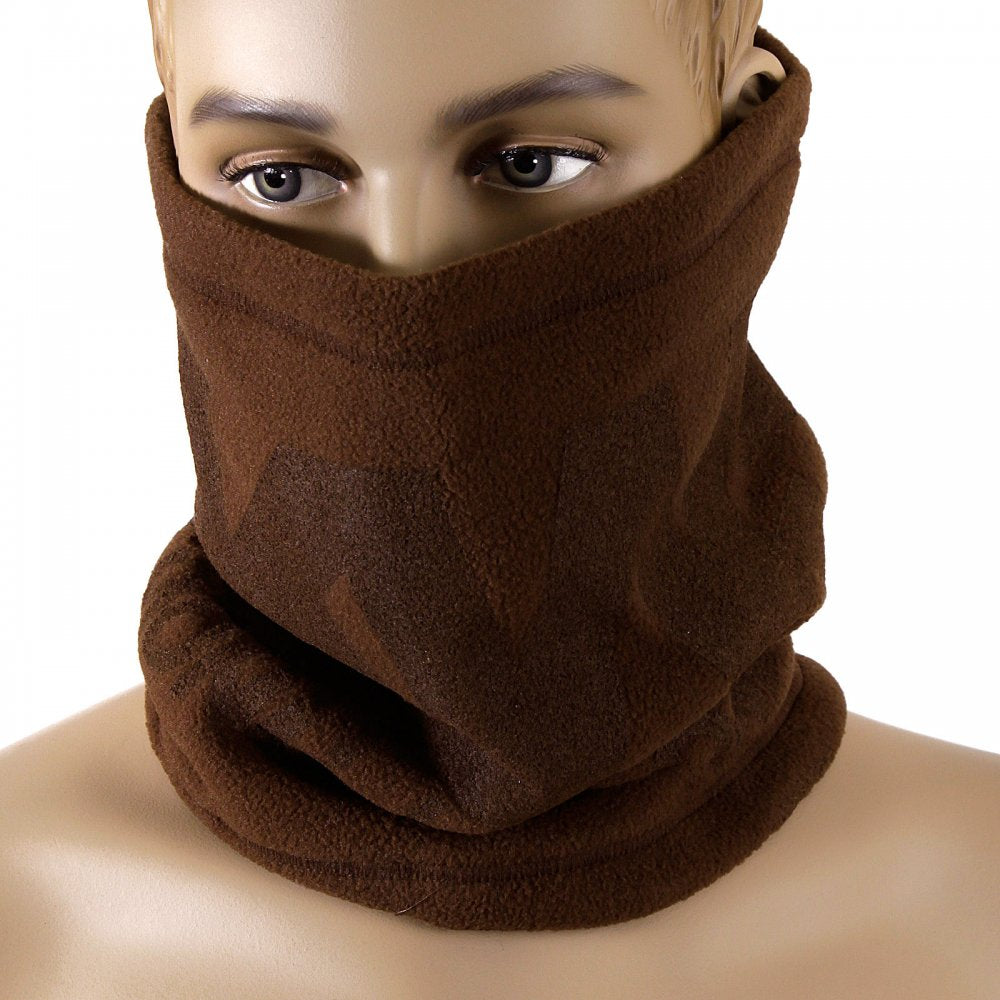Brown Fleece Reversible Neck Warmer Snood with Tsunami Wave Embroidery