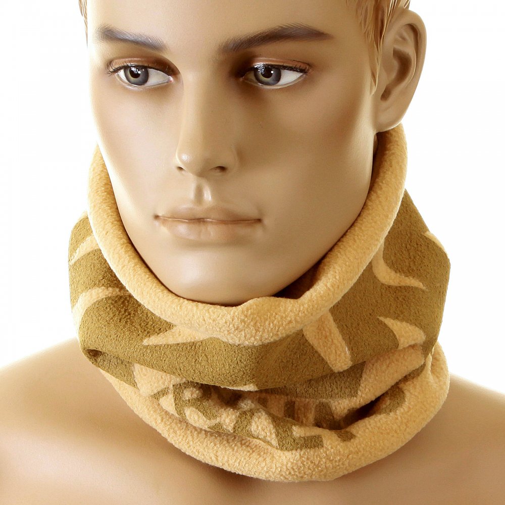 Latte Fleece Neck Warmer Snood with Tsunami Wave Embroidery