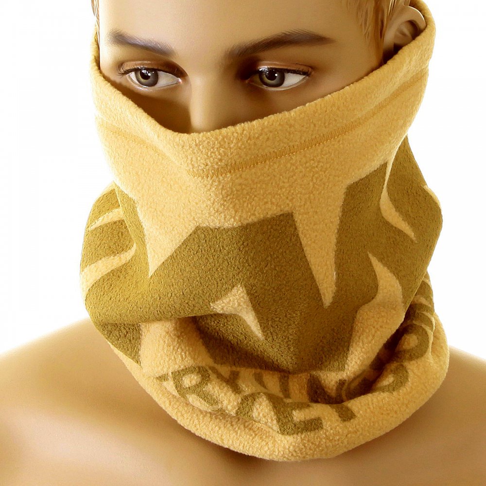 Latte Fleece Neck Warmer Snood with Tsunami Wave Embroidery