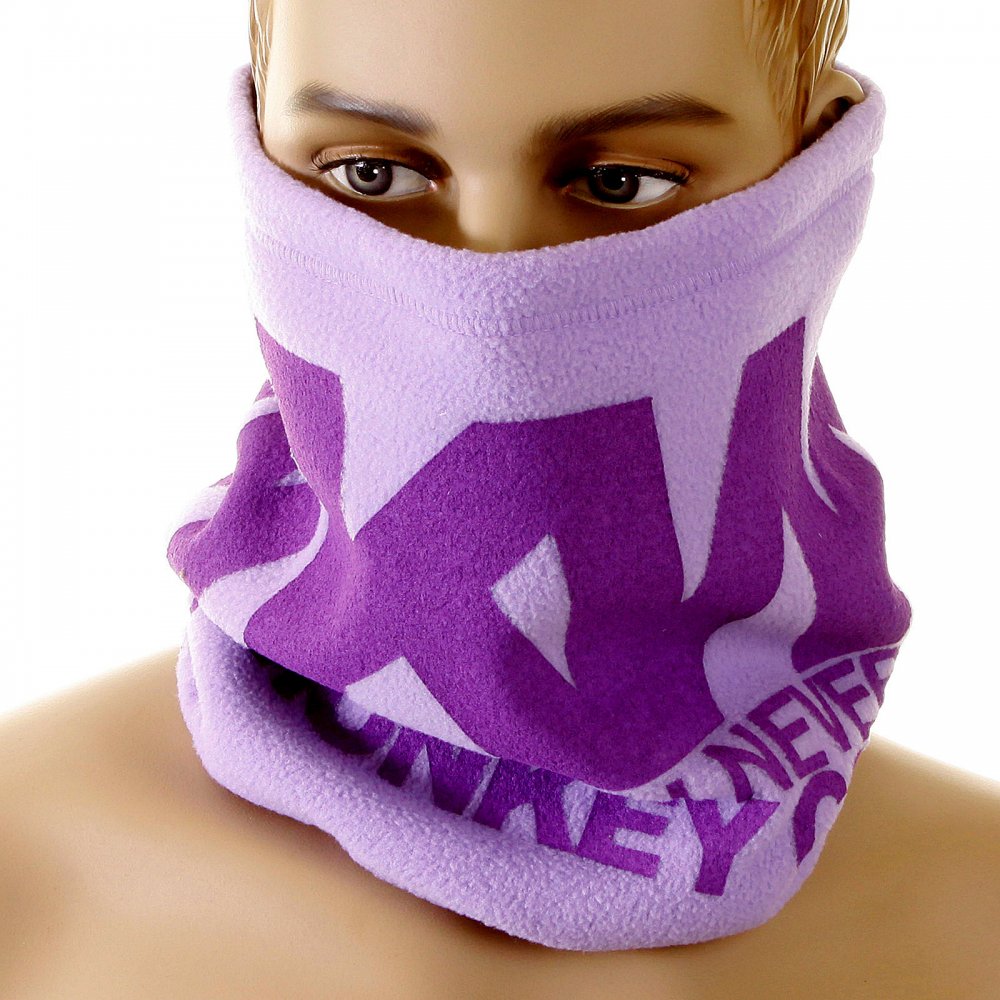Light Purple Fleece Neck Warmer Snood Scarf with Dark Purple Tsunami Wave Embroidery